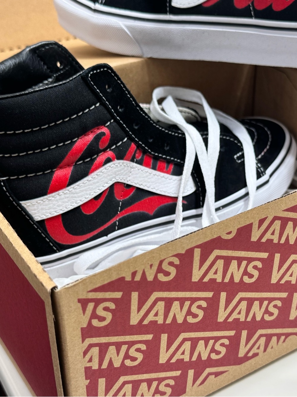 Vans Kids High Top Sneakers in Black & Red with White Stripe